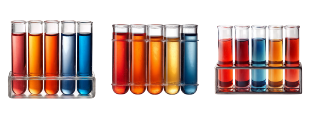Colorful Liquid Samples in Test Tubes on Transparent Background