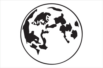 Minimalist Earth Globe Icon – Black and White World Map Vector Illustration

