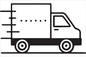 Minimalist Delivery Van with Barcode – Monochrome Vector Illustration of Logistics and Transportation

