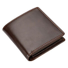 Photo of a brown leather bifold wallet with card slots isolated on white isolated on transparent background