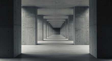 Minimalist Hall with Sleek Cement Pillars and Soft Natural Light Shadows