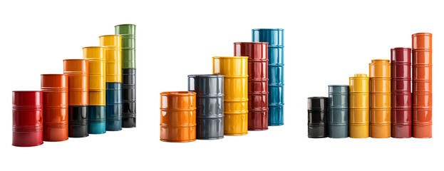 Obraz premium Colorful stacked barrels on transparent background for various uses