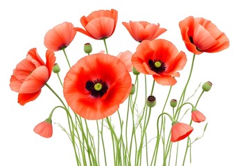 Naklejka premium Red poppy flowers isolated on white, a beautiful blossom of nature's summer field