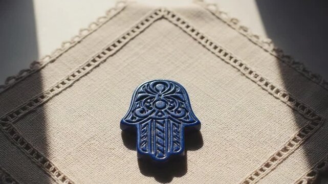 Hamsa Amulet Resting on Fabric Cloth for Protection Display