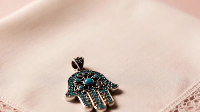 Hamsa Amulet Resting on Fabric Cloth for Protection Display