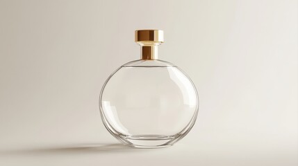 glass perfume bottle with simple gold cap white background natural lighting