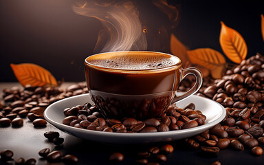 cup of coffee with beans