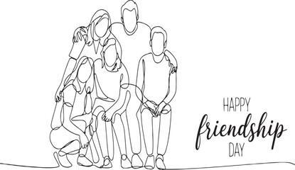 Single Line Drawing of Happy Friends Celebrating Friendship Day A Minimalist and Heartwarming Artistic Expression of Togetherness