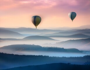 Obraz premium hot air balloons over layered hills__ 