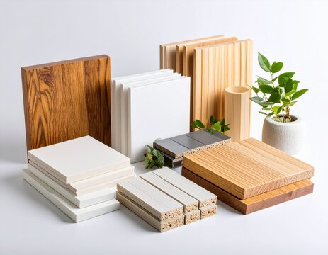 Assortment of wood samples in bright studio
