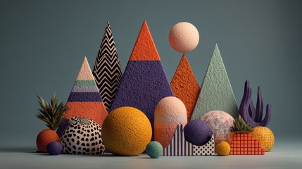 Colorful geometric shapes on blue background background image