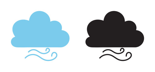 Windy Cloud Icons: Blue and Black Wind Weather Symbols