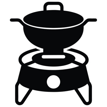 black wok cooking on portable stove clip art preview