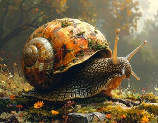 A real house on a snail shell, metaphor of burden and mobility