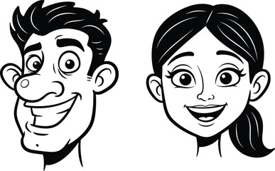 set of cartoon men and woman in many expresion. potrait illustration