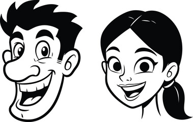 set of cartoon men and woman in many expresion. potrait illustration
