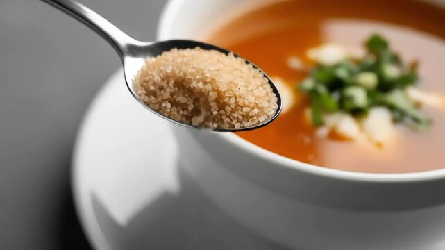Adding Brown Sugar to Creamy Tomato Soup A CloseUp Culinary Delight.