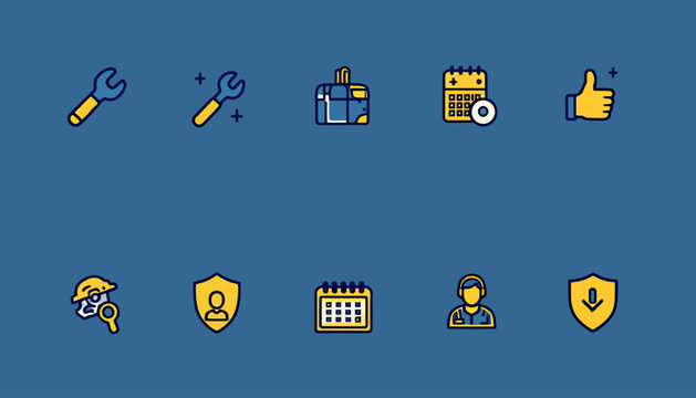 A vibrant vector illustration presents a collection of essential service icons in a clean, modern style against a solid blue backdrop, promoting efficiency and support.