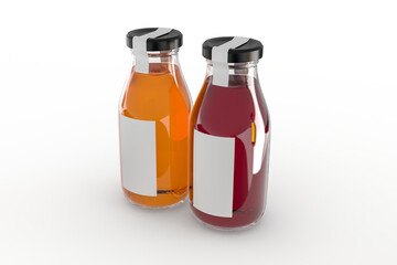 Glass Bottle and Label Mockup on isolated background. Empty template for design branding beverages assortment, soft drink, energy drink, juice, iced soda, fruit milk, flavoured fizzy or refreshments
