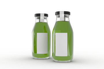 Glass Bottle and Label Mockup on isolated background. Empty template for design branding beverages assortment, soft drink, energy drink, juice, iced soda, fruit milk, flavoured fizzy or refreshments