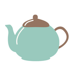 水色と茶色のティーポットのシンプルかわいいイラスト