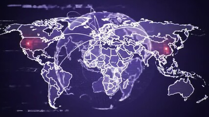 A stylized digital rendering of a fragmented planet Earth with glowing continents and data interference. - Powered by Adobe