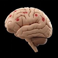 multi-infarct dementia, vascular dementia, small strokes, cognitive decline, brain damage, chronic ischemia, medical illustration, brain, neurology, cerebrovascular disease, memory issues, close-up, w
