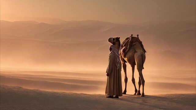 realistic desert nomad walking with camel  4K Videos