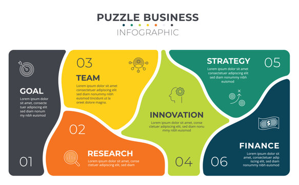 Puzzle business infographic template 6 choice.