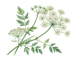 watercolor Queen Anne's Lace Branch vector illustration isolated on white background