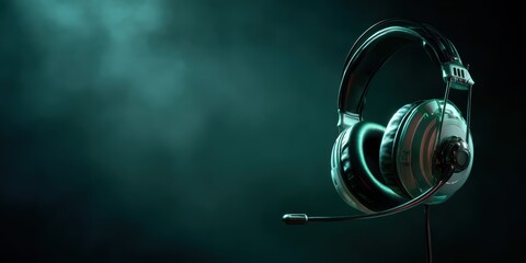 Headset against a dark, smoky background, emphasizing its sleek design and professional look.