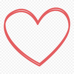 Doodle hand drawn heart drawing on white background