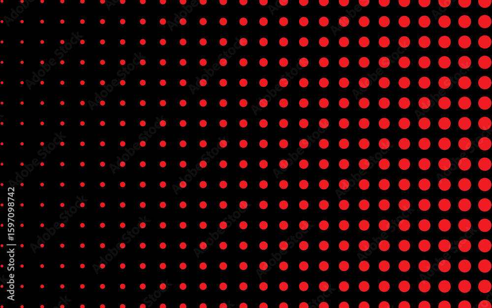 Poster halftone gradient dots background. a vibrant red halftone dots pattern forming a gradient from large