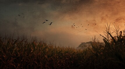Moody cornfield dawn landscape