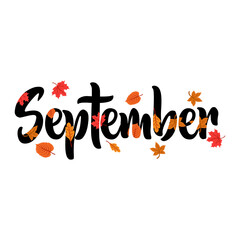 Welcome september. new month. Hello September Vector with autumn leaves. Autumn season. Autumn vector.