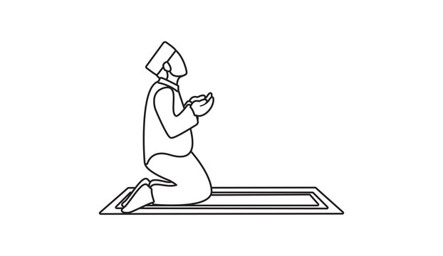 praying muslim man black outline on prayer mat clip art preview