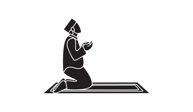 black muslim praying on prayer mat clip art preview
