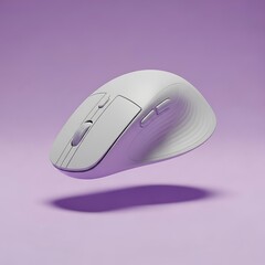 Floating White Computer Mouse on Purple Gradient Background, Modern Tech Design.