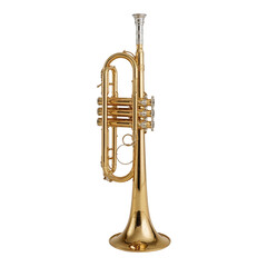 Elegant Brass Trumpet Shining Gracefully on a Clean White Canvas Displaying its Intricate