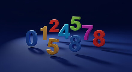 Colorful numbers floating on blue background representing mathematical concepts