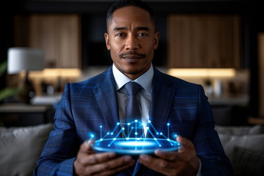 Businessman engaging with digital data in cyberspace  embracing innovative tech for growth