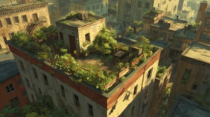 Fototapeta premium Urban rooftop garden scene