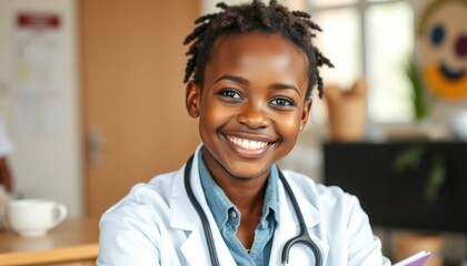 Portrait of a smiling doctor in a medical setting showing compassion and care