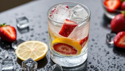 Refreshing Strawberry Lemonade with Ice Cubes, perfect for summer season