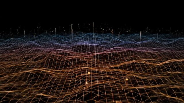 Electric grid landscape glows at night