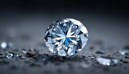 Stunning diamond jewel on a textured surface with water droplets showing brilliance