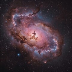 A vibrant, swirling nebula ablaze with iridescent hues of pink, purple, blue, and gold, radiating an ethereal glow, as if celestial matter is coalescing to form new stars.