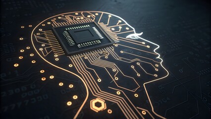 Glowing filament circuit forming macro face silhouette