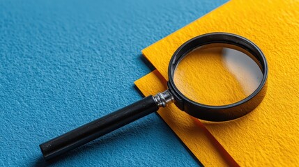 Detailed Analysis and Research Concept with a Magnifying Glass on Colorful Textured Paper