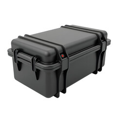 Black protective hard case with latches isolated on transparent background